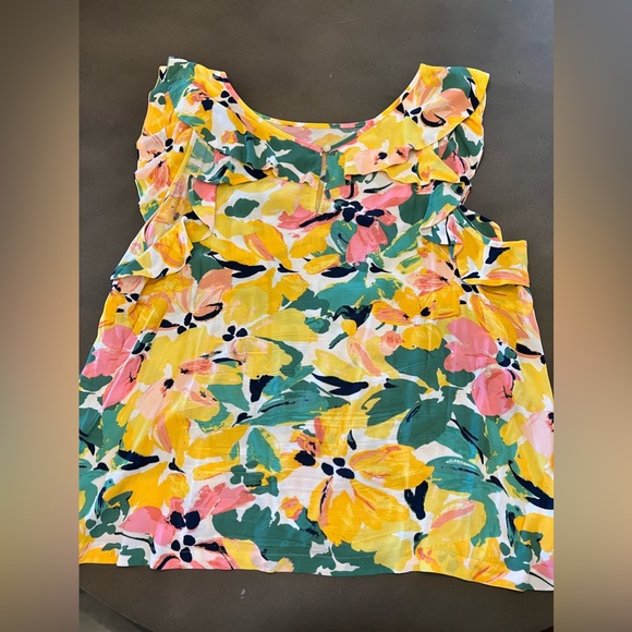 Loft Sleeveless Flutter Blouse Yellow/Multi Size XXL - Picture 3 of 3